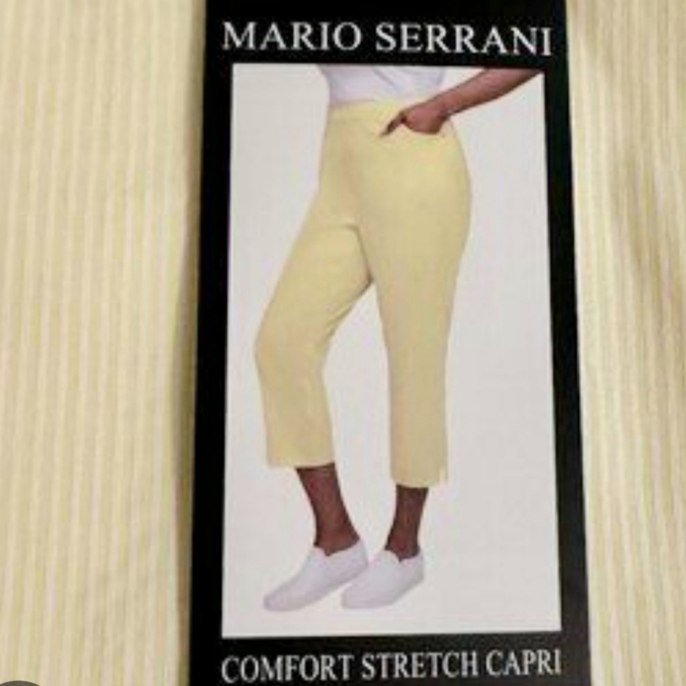 Mario‎ Serrani Capri Pants Size XL, Seersucker Butter Yellow Stripe with stretch